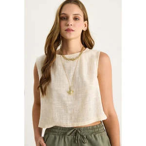 Kadın Kolsuz Keten Bluz  -