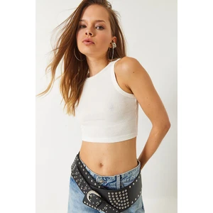 Kadın Halter Yaka Fitilli Kaşkorse Pamuk Crop Bluz