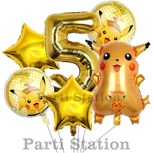 Parti Station Pokemon Pikaçu Konsept 5 Yaş Doğum Günü Balon Set Pokemon Pikachu Folyo Balon Set