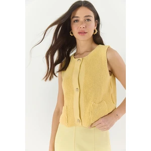 Kadın Bisiklet Yaka Gold Düğme Detaylı Sıfır Kollu Örgü Yelek Ty