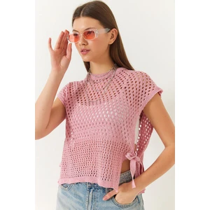 Kadın Yandan Bağlama Detaylı Ajurlu Bisiklet Yaka Süveter