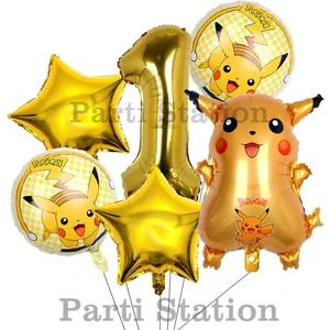 Parti Station Pokemon Pikaçu Konsept 1 Yaş Doğum Günü Balon Set Pokemon Pikachu Folyo Balon Set