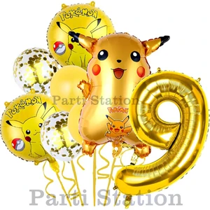 Parti Station Pokemon Pikachu Konsept 9 Yaş Doğum Günü Balon Set Pokemon Pikaçu Folyo Balon Set
