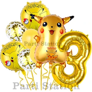 Parti Station Pokemon Pikachu Konsept 3 Yaş Doğum Günü Balon Set Pokemon Pikaçu Folyo Balon Set