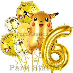 Parti Station Pokemon Pikachu Konsept 6 Yaş Doğum Günü Balon Set Pokemon Pikaçu Folyo Balon Set