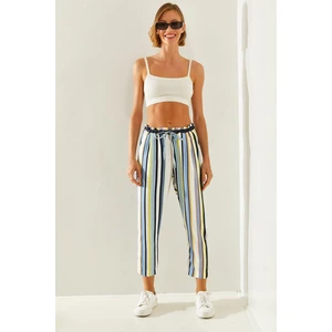 Çizgili Lastik Bel Bağlamalı Havuç Pantolon