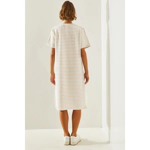 Kadın Çizgili Gofre Elbise