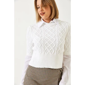 Kadın Gömlek Detaylı Saç Örgülü Triko Kazak