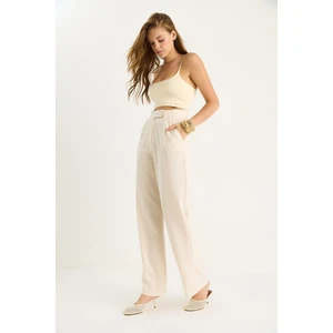 Kadın Cırtlı Cep Detaylı Keten Palazzo Pantolon