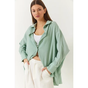 Kadın Düşük Omuz Oversize Basic Bürümcük Gömlek