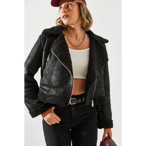 Kadın Lamine Biker Ceket