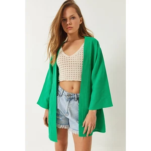 Kadın Keten Dokulu Kısa Basic Kimono