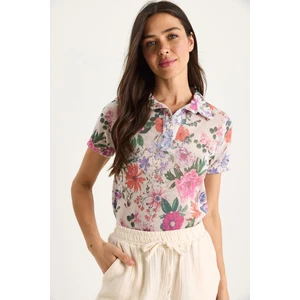 Kadın Polo Yaka Desenli Dijital Baskılı Regular Yazlık Örme Bluz