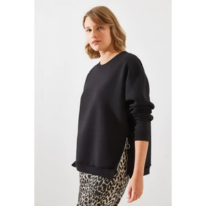 Kadın Bisiklet Yaka Şardonlu Fermuar Detaylı Basic Sweatshirt