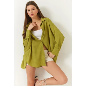Kadın Düşük Omuz Oversize Basic Bürümcük Gömlek