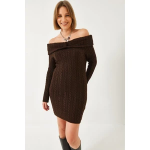 Kadın Degaje Yaka Saç Örgü Elbise