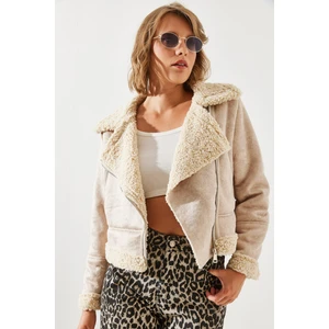 Kadın Lamine Biker Ceket