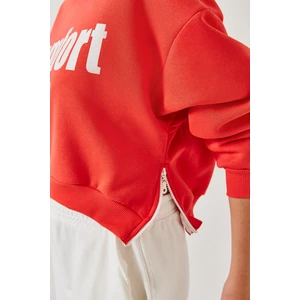 Kadın Üç Iplik Şardonlu Yanları Fermuarlı Crop Sweatshirt