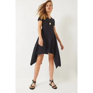 Kadın Asimetrik Kesim Kısa Kollu V Yaka Bürümcük Elbise