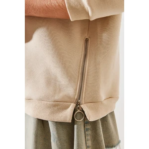 Kadın Bisiklet Yaka Şardonlu Fermuar Detaylı Basic Sweatshirt