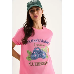 Kadın Blueberries Baskılı Bisiklet Yaka % Pamuklu T-Shirt