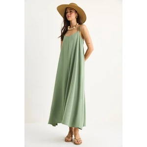 Kadın Ip Askılı Astarlı Dökümlü Rahat Yazlık Elbise