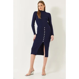 Kadın Fitilli Düğmeli Triko Elbise