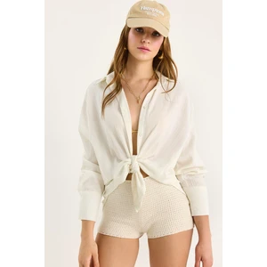 Kadın Düşük Omuz Oversize Basic Bürümcük Gömlek