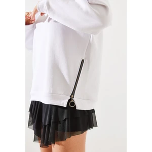 Kadın Bisiklet Yaka Şardonlu Fermuar Detaylı Basic Sweatshirt