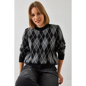 Kadın Bisiklet Yaka Baklava Desenli Kazak