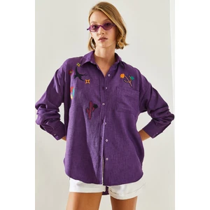 Kadın Nakış Işlemeli Keten Gömlek