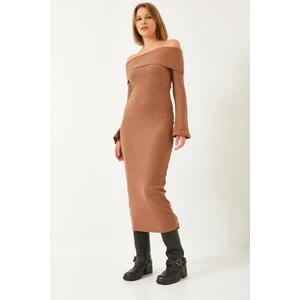 Kadın Madonna Yaka Ispanyol Kol Fitilli Elbise