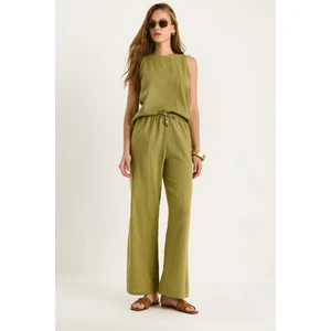 Kadın Keten Bluz Pantolon Takım