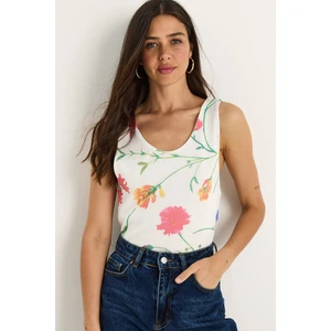 Kadın Desenli Kalın Askılı Dijital Baskılı Regular Yazlık Örme Bluz