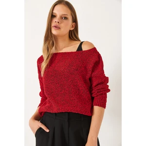 Kadın Kayık Yaka File Detay Ajurlu Triko Bluz