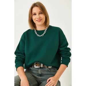 Kadın Bisiklet Yaka Şardonlu Basic Sweatshirt