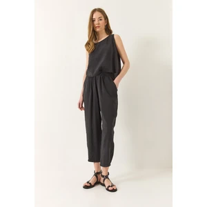 Kadın Kalın Askılı Bluz Beli Lastikli Pantolon Modal Takım