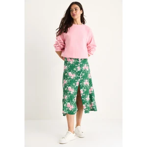 Kadın Desenli Önü Düğme Detaylı Yazlık Viskon Etek