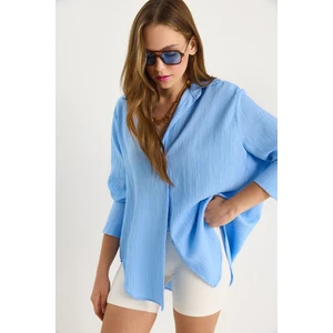 Kadın Düşük Omuz Oversize Basic Bürümcük Gömlek