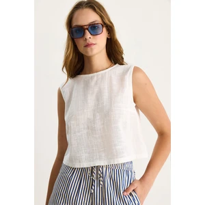 Kadın Kolsuz Keten Bluz  -