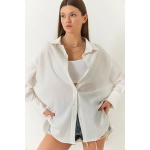 Kadın Düşük Omuz Oversize Basic Bürümcük Gömlek