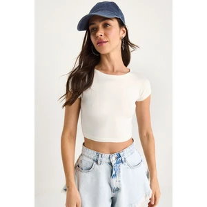 Kadın % Pamuklu Crop T-Shirt