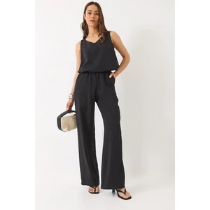 Kadın V Yaka Askılı Bluz Palazzo Pantolonlu Alt-Üst Takım