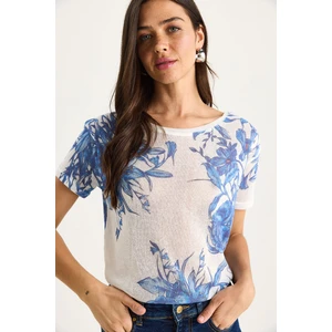 Kadın Bisiklet Yaka Desenli Dijital Baskılı Regular Yazlık Örme T-Shirt