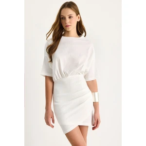 Kadın Kruvaze Etek Detaylı Beli Lastikli Basic Elbise