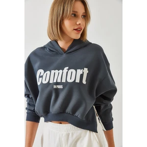 Kadın Üç Iplik Şardonlu Yanları Fermuarlı Crop Sweatshirt