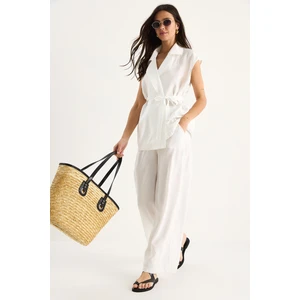 Kadın Kuşaklı Yelek Cep Detaylı Palazzo Pantolonlu Modal Takım