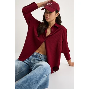 Kadın Düşük Omuz Oversize Basic Bürümcük Gömlek