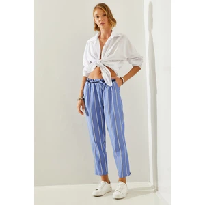 Çizgili Lastik Bel Bağlamalı Havuç Pantolon