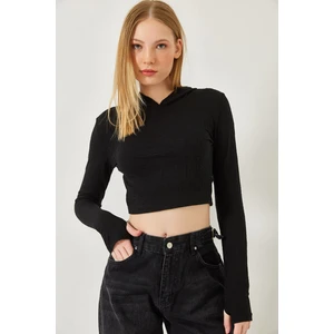 Kadın Kapişonlu Jakarlı Bluz